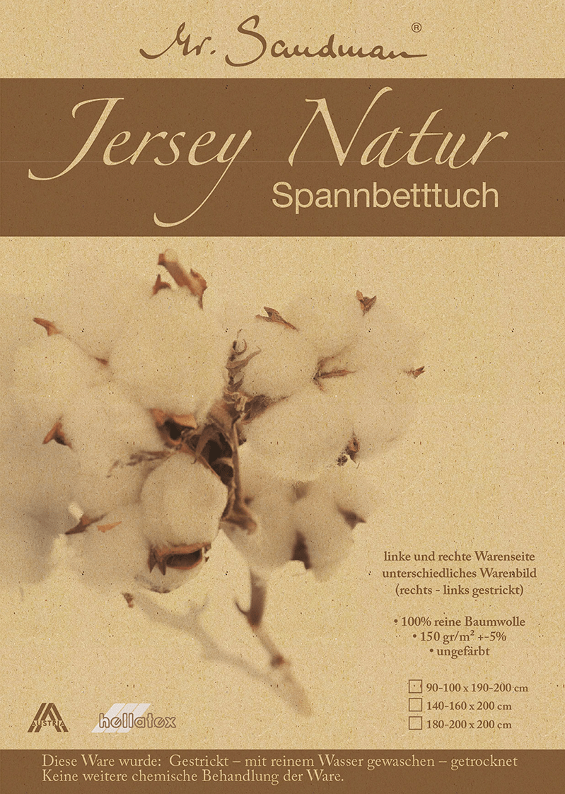 Jersey Natur Spannbetttuch Mr. Sandman 100% Baumwolle für Matratzenhöhen von 20-25 cm